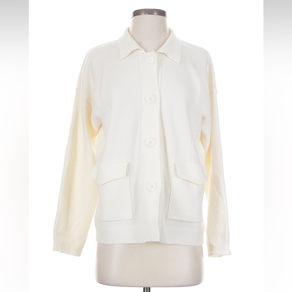 Amina Rubinacci Wool and Cashmere Cream Button Up Cardigan Sweater